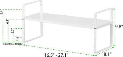 Expandable Cabinet Storage Shelf Stackable Organizer Rack for Kitchen Bathroom Pantry Spice Cupboard Countertop Home Office Desk Heavy Duty Nonslip White Small 3 Pack