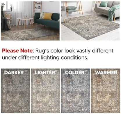 Keen Home Design 3x5 Rug - Machine Washable Entry Rug with Non-Slip Backing, Ideal for Enteryway, Kitchen, Bathroom, Laundry Room - Vintage, Easy Clean, Durable, Low Pile Rug - (3' x 5')