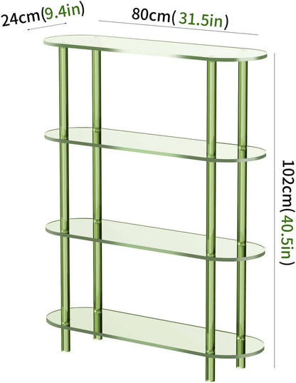Clear Bookshelf, Acrylic Bookcase with Open Book Shelf Console Table for Entryway Office (4 Tier Green)