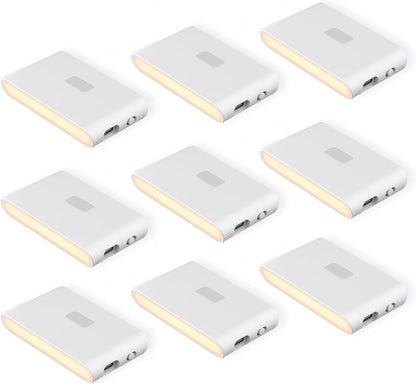 Rechargeable Night Lights with Dusk to Dawn & Motion Sensors, Warm & Soft White Stair Lights for Bathroom, Hallway, Linkable, Magnetic Mount, 9 Pack