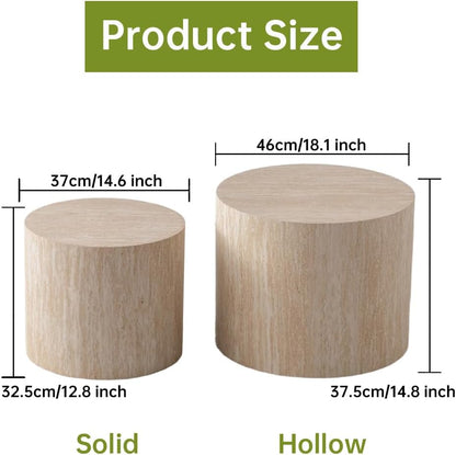 Round Nesting Coffee Tables Modern Travertine Coffee Table Small Round Coffee Tables Circular Side Table Accent End Table Nested Coffee Table Set for Living Room (Travertine)