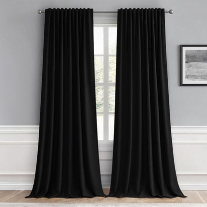 MIULEE Black Back Tab Blackout Curtains 96 Inch Length 2 Panels Set for Living Room Bedroom, Halloween Rod Pocket/Pinch Pleat Thermal Insulated Room Darkening Pleated Light Blocking Drapes, W66 x L96