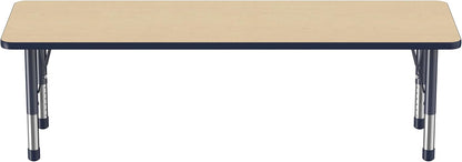 Factory Direct Partners FDP Rectangle Activity School and Classroom Kids Table (24 x 72 inch), Chunky Toddler Legs, Adjustable Table Height 15-24 inches - Maple Top and Navy Edge