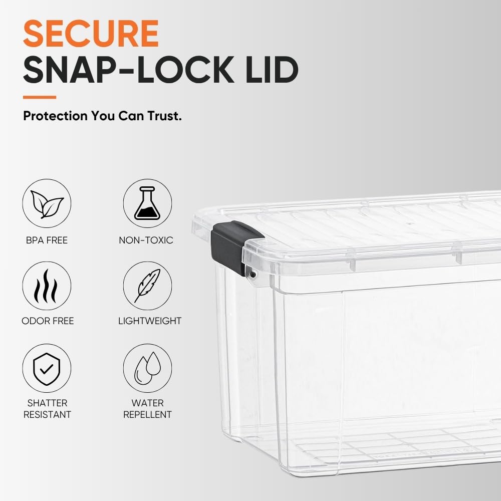 Superio Deep Storage Organizer Bin with Lid X-Deep Small Clear Storage Box with Latch for Home