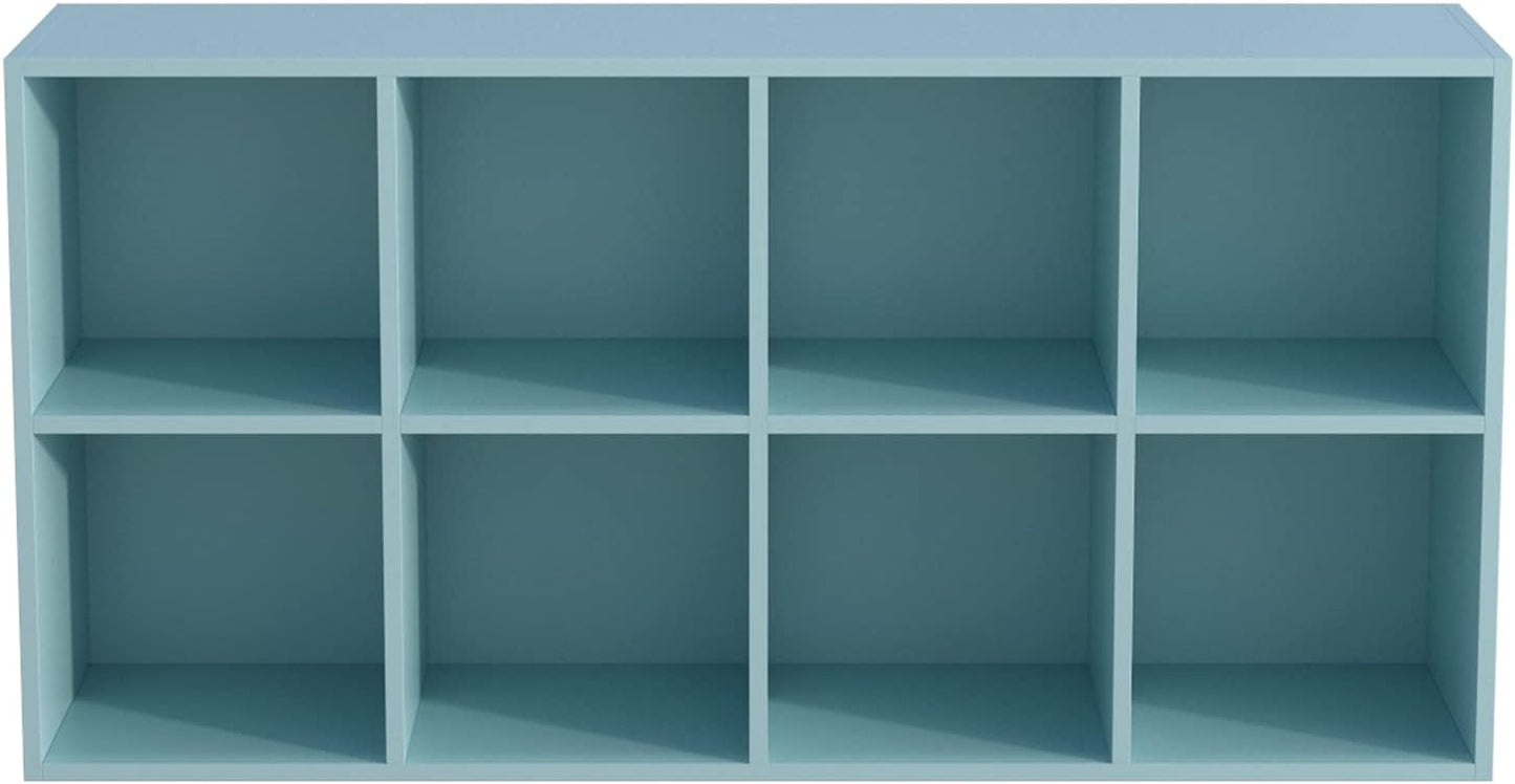 8-Cube Storage Shelf Bookcase - Wooden 4-Tier Floor Standing Open Bookshelf, Modern TV Stand up to 55 Inchs for Home and Office, Light Blue