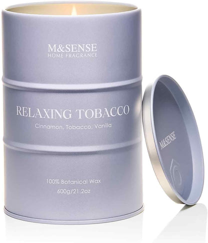 M&SENSE Tobacco Scented Candles Large, Natural Soy Candles 21.2oz 120 Hour Slow Burning,Aromatherapy Candle for Stress Relief Meditation Relaxing