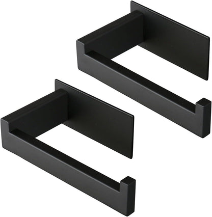 Toilet Paper Holder, Self Adhesive Tissue Holder Stainless Steel Rustproof Paper Roll Holder, No Drilling Easy to Install, Toilet Paper Rack Suitable for Office, Bathroom (2, Matte Black)