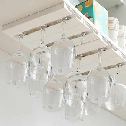 Wine Glass Holder Under Shelf or Cabinet Punch-free,Wine Glass Rack Stemware Rack Glassware Drying Storage Hanger for Kitchen,Bar and Restaurant (White)