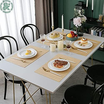ANDSTAR Set of 12 Pcs Bamboo Placemats Sushi Rolling Mat Japanese Style Natural Anti-Slip Bamboo Placemats Washable Heat-Resistant Table Mats for Dining Room and Kitchen（ Natural Color）