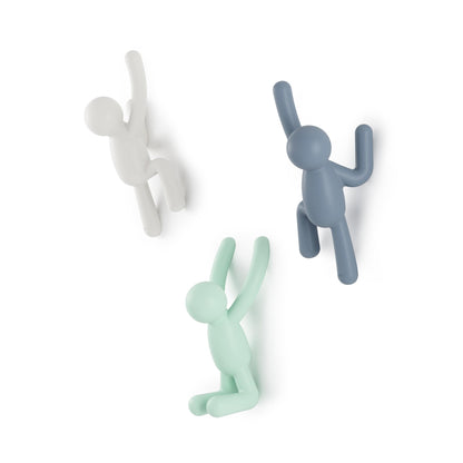 Umbra Buddy Wall Hooks, Wall Mount Coat Hooks, Set of 3, White/Mint/Blue