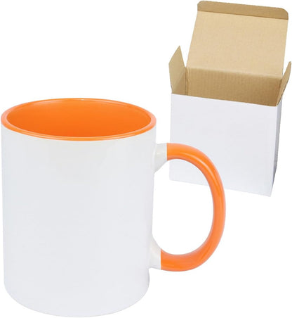 11oz White Ceramic Sublimation Coffee Mug in White Gift Box, Orange, Case of 12