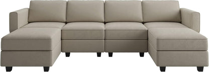 Belffin Modular Sectional Sofa with Reversible Chaises Velvet U Shaped Sectional Couch with Storage Seat Grey