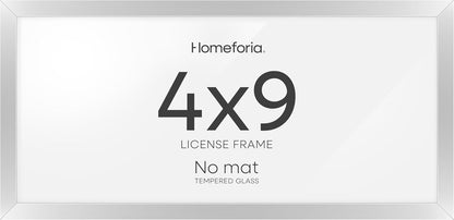 Homeforia 4x9 Business License Frame, High End Metal 4 x 9 Silver Certificate Frame with Real Glass, 9x4 Document Frames for Wall or Tabletop, 4 by 9 Picture Frames, Tempered Glass, Wall Kit, Set of 1