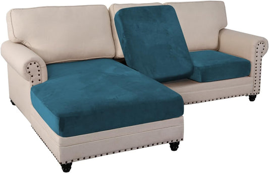 PrinceDeco Sectional Couch Covers 3 Pieces Velvet Sofa Covers L Shape Soft Couch Covers for