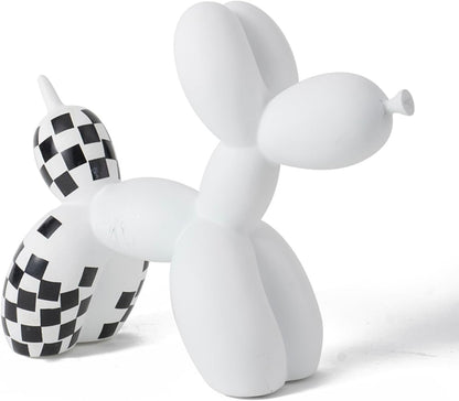 Vilead Resin Balloon Dog Statue with Checkered Pattern,Modern Home Decoration Trendy Animal Art Ornaments,Collection Figurine Bedroom Living Room Office Desktop Sculpture