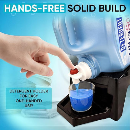 TidyFriend Laundry Detergent Dispenser with Tray & Strap, Laundry Soap Dispenser with Non-Slip Rubber Feet for Washing Room Organization, Easy Pour (Black)