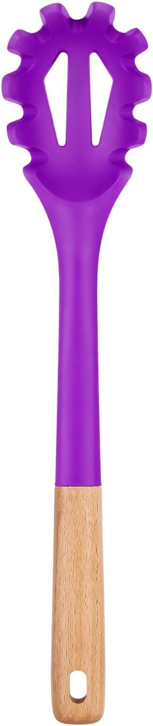 Silicone Pasta Fork, Kitchen Heat Resistant Noodle Spoon Server, BPA Free Spaghetti Strainer,12.8
