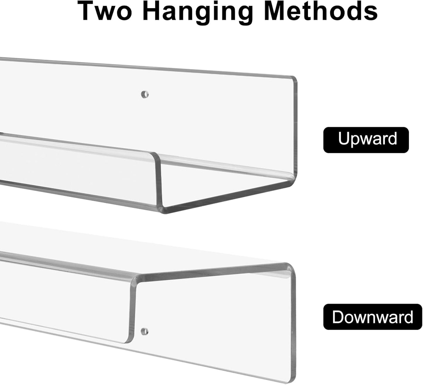 6 Pack Clear Acrylic Floating Shelves for Wall, 15'' Plastic Wall Mounted Display Shelf Kids Bookshelf and Spice Organizer for Bedroom, Living Room, Kitchen, Bathroom, Office