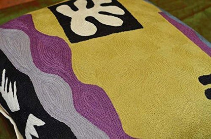 Yellow Matisse Gold Pillow Cover Farmhouse Chair Pillowcase Art Deco Chair Cushion Modern Outdoor Pillow Kids Room Cushions Hand Embroidered Wool Size 18x18