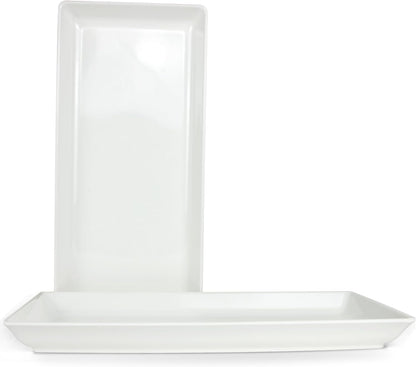 Long Melemine Serving Tray, 17.3x8x1.5 in Serving Platters and Trays for Appetizer, Charcuterie, Bread, Fruit, Dessert, Set of 2, White