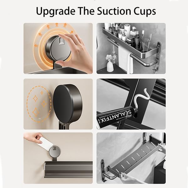 Spice Rack wall mounted 2 Pack,Suction Cups Spice Organizer for Cabinet,Large Capacity Metal Spice Shelf for Kitchen Cabinet, Pantry Doors, Bathroom, Shower, Home Decor(11.8 inch)