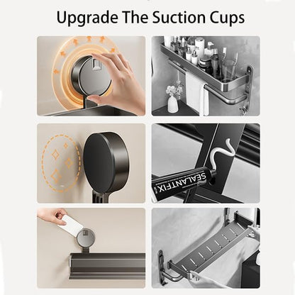 Spice Rack Wall Mounted 2 Pack,Suction Cups Spice Organizer for Cabinet,Large Capacity Metal Spice Shelf for Kitchen Cabinet, Pantry Doors, Bathroom, Shower, Home Decor (15.7 inch)