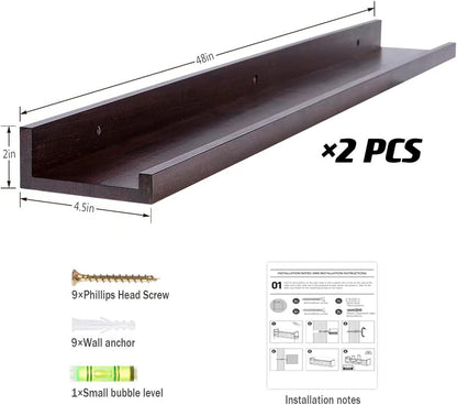 AZSKY 48 Inch Long Floating Shelves for Wall Large Picture Ledge Walnut Photo Ledge Wall Shelf Bookshelf for Home Decor Bathroom Kitchen Spice Rack Gallery Kids Book