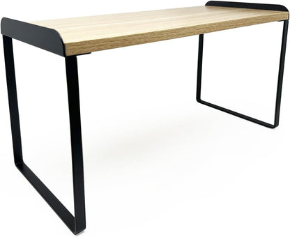 Mitus Shelf Organizer and Storage, Tiered Wood Cabinet Rack for The Kitchen Counter, Bathroom Counter, Pantry Cupboard, Office Desk Bookshelf, 16" Wide Natural and Black (Large)