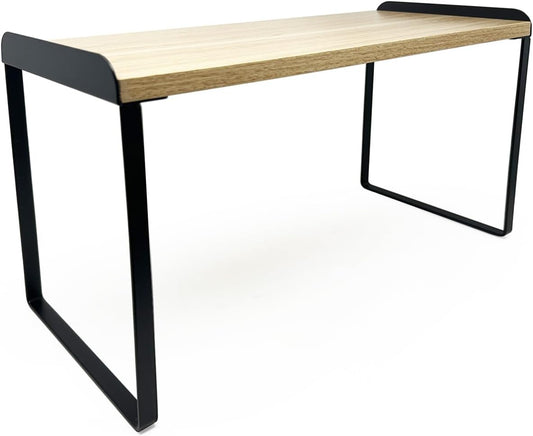 Mitus Shelf Organizer and Storage, Tiered Wood Cabinet Rack for The Kitchen Counter, Bathroom Counter, Pantry Cupboard, Office Desk Bookshelf, 16" Wide Natural and Black (Large)