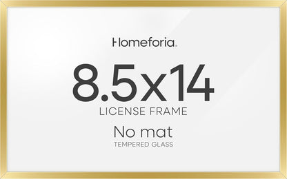 Homeforia 8.5x14 Marriage License Frame Gold, High End Metal 8.5 x 14 Marriage Certificate Frames, 8.5by14 Picture Frame for Wall & Tabletop, 8.5 by 14 Photo Frames, Tempered Glass, Wall Kit, Set of 1