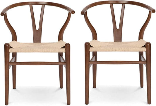 Wishbone Chair Natural Solid Wood Dining Chair/Hans Vegner Y Chair Rattan and Wood Accent Armrest