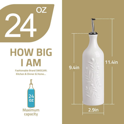 Sweejar Large Olive Oil Dispenser Bottle with Spout, 24 Oz Ceramic Oil Dispenser for Kitchen, Relief Opaque Cruet, Container for Cooking, EVOO, Vinegar, Pack of 1 (GradientFogGray)