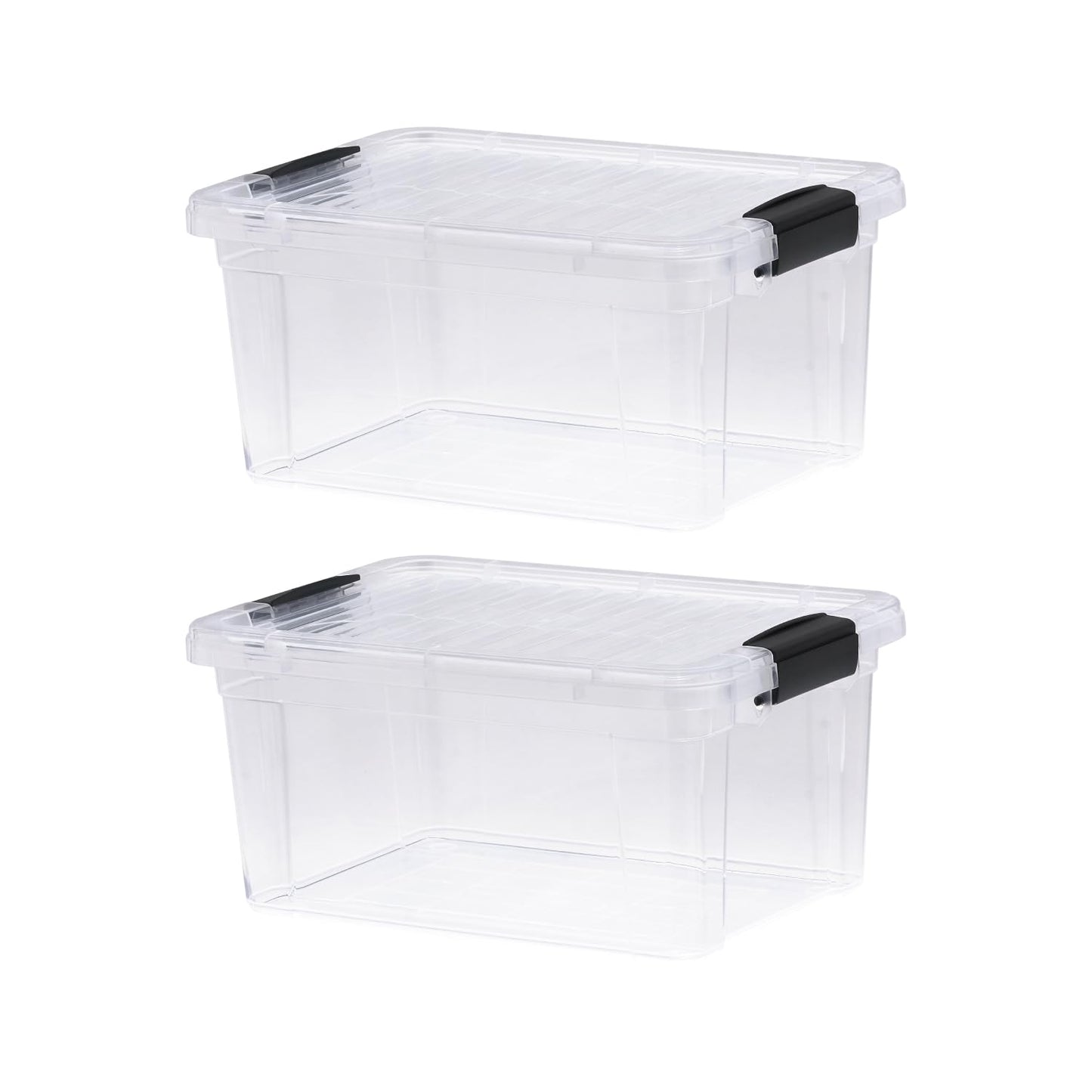 Superio Storage Bins with Lids- 2 Pack, 6.6 Qt Clear Boxes for Organizing, Stackable Plastic