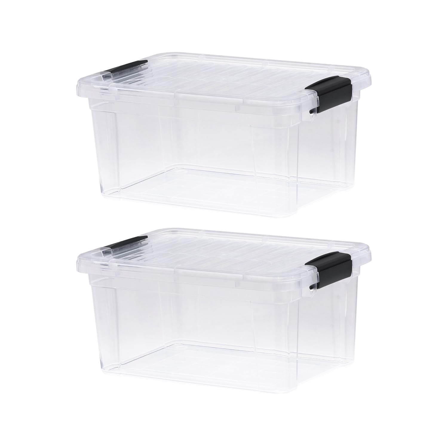 Superio Storage Bins with Lids- 2 Pack, 6.6 Qt Clear Boxes for Organizing, Stackable Plastic