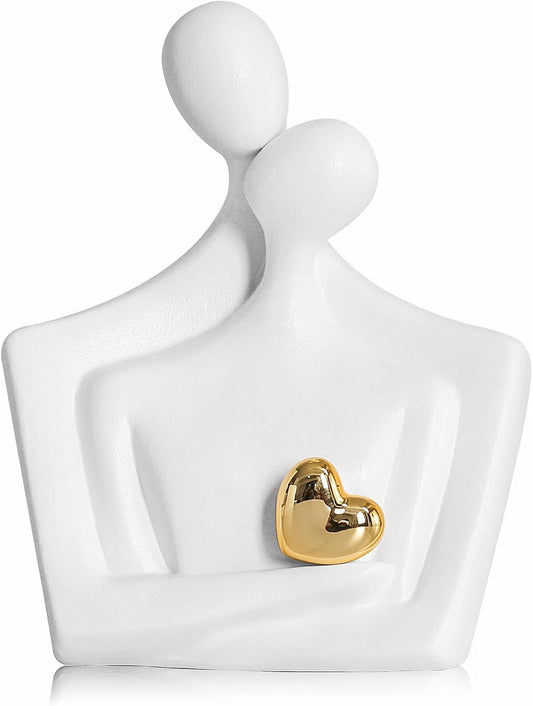 Porcelain Romantic Couple Figurines Statue White Aesthetic Decorations Hugging Couple Sculptures - Modern Ceramic Sculpture Home Accents for Living Room Bedroom Coffee Table, Desktop, Bookshelf