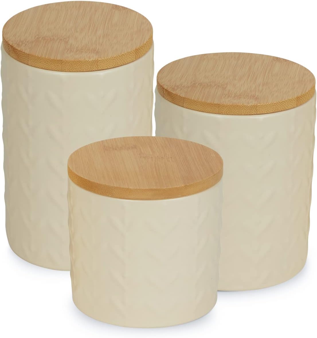 DII Kitchen Accessories Collection, Textured Matte Ceramic Canister Set, Antique White, Vine, 3 Piece