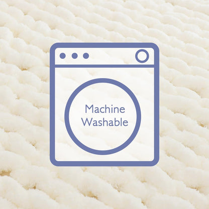 Bigacogo Chunky Knit Throw Blanket for Couch, 80x90 inches, 100% Hand Knitted with Thick Jumbo Chenille Yarn, Cozy Soft Large Rope Knot Cable Crochet Blankets for Sofa Bed Living Room, Ivory