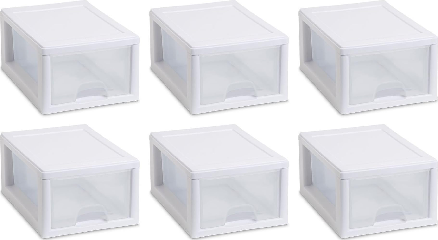 Sterilite 6 Qt Stacking Drawer, Clear Plastic Storage Organizer, 6 Pack