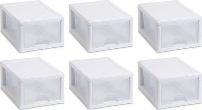 Sterilite 6 Qt Stacking Drawer, Clear Plastic Storage Organizer, 6 Pack