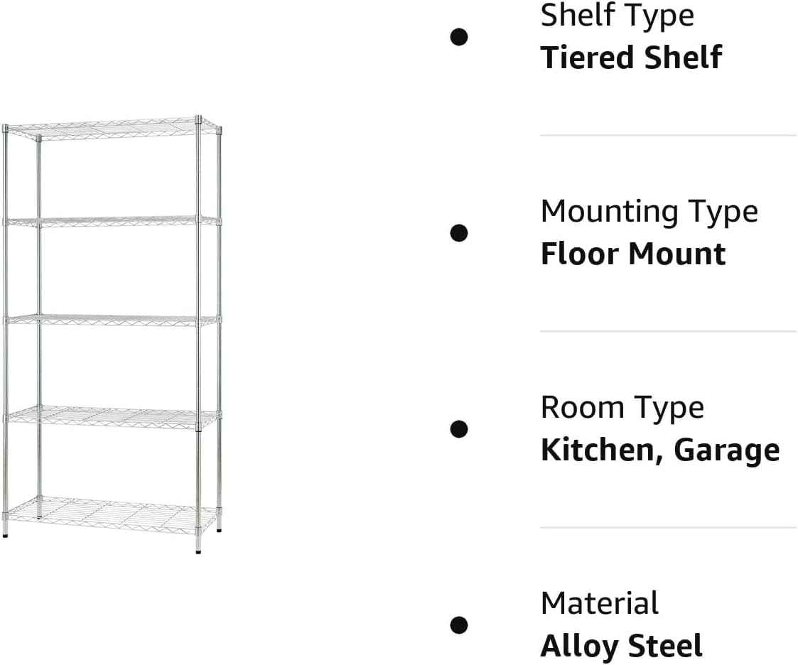 BestOffice 5 Tier Wire Shelving Unit Storage Shelves Metal Wire Shelf Storage Rack Adjustable