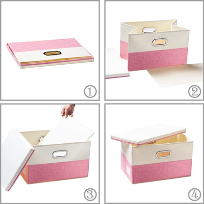 PRANDOM Collapsible Storage Bin with Lid [3-Pack] Fabric Foldable Storage Box Organizer Container Basket Cube with Cover for Home Bedroom Closet Office Nursery Pink&Cream(14.9x9.8x9.8)