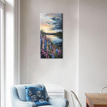 LASMOND Beautiful Colorful Grassland by Riverbank Landscape Wall Art Decor Artwork for Bedroom (20x40 Inches)