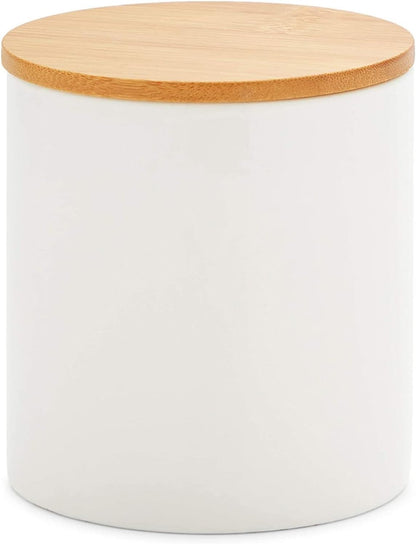 Farmlyn Creek Set of 3 White Ceramic Canisters with Airtight Wooden Bmaboo Lids - Kitchen Counter Containers - Food Storage Jars for Storing Sugar, Coffee, Snacks and Other Dry Goods (3 Sizes)