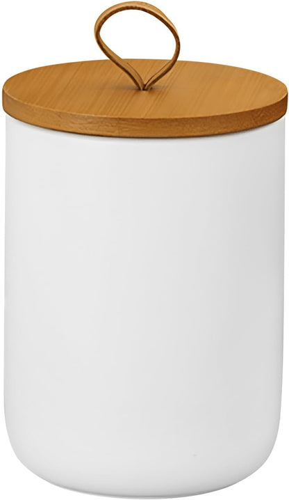 Ceramic Storage Jars, Modern Elegant Highly Polished Airtight Gorgeous Storage Canisters with Wooden Lid Small Food Stroage Jar for Kitchen Spice Tea Vanilla Sugar Coffee Beans (White medium)