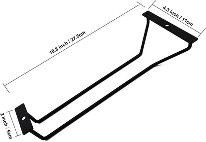 10.8 Inch Black Wine Glass Rack, Under Cabinet Wine Glass Holder Stainless Steel Stemware Rack - Hanging Stemware Holder for Cabinet Kitchen Bar, Set of 4