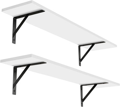 DINZI LVJ Long Wall Shelves, 31.5 x 7.9 x 6.1 Inches, Set of 2 White Floating Shelves, Easy-to-Install, Large Storage Ledges with Sturdy Metal Brackets for Living Room, Bathroom, Bedroom, Kitchen
