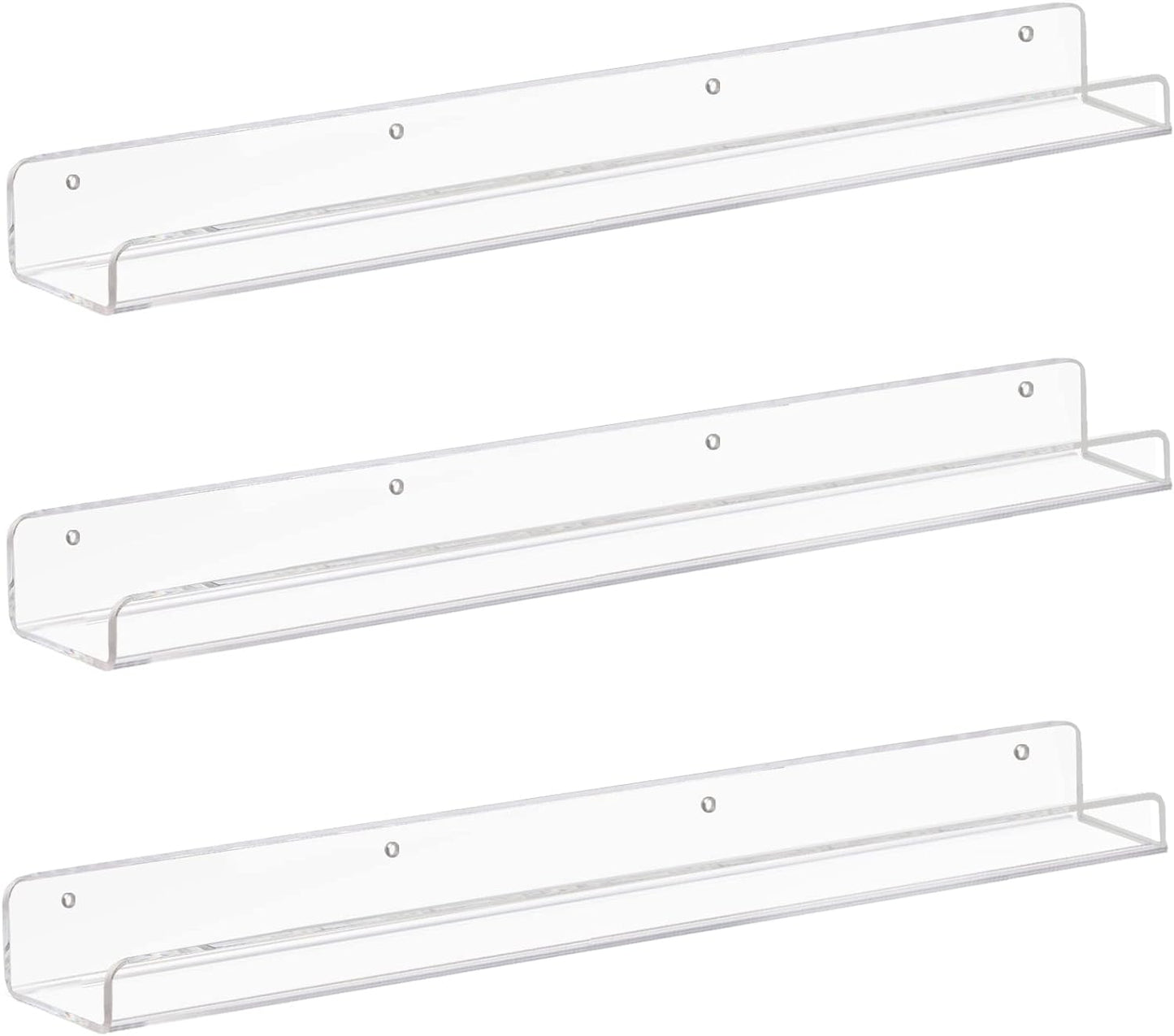 Weiai Clear Acrylic Floating Shelves 24 inches, Wall Bookshelf for Kids, Transparent Book Shelf Ledge for Wall, Set of 3