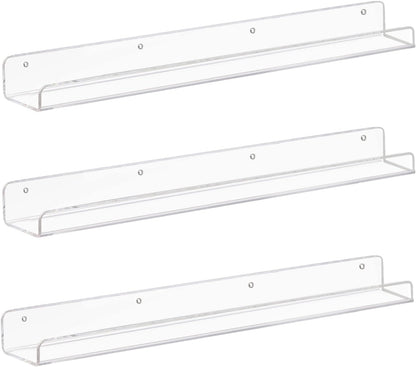 Weiai Clear Acrylic Floating Shelves 24 inches, Wall Bookshelf for Kids, Transparent Book Shelf Ledge for Wall, Set of 3