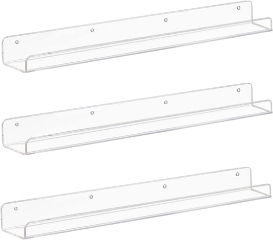 Weiai Clear Acrylic Floating Shelves 24 inches, Wall Bookshelf for Kids, Transparent Book Shelf Ledge for Wall, Set of 3
