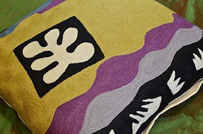 Yellow Matisse Gold Pillow Cover Farmhouse Chair Pillowcase Art Deco Chair Cushion Modern Outdoor Pillow Kids Room Cushions Hand Embroidered Wool Size 18x18